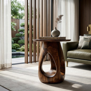Contemporary Natural Wood Hollow Form Side Table For Living