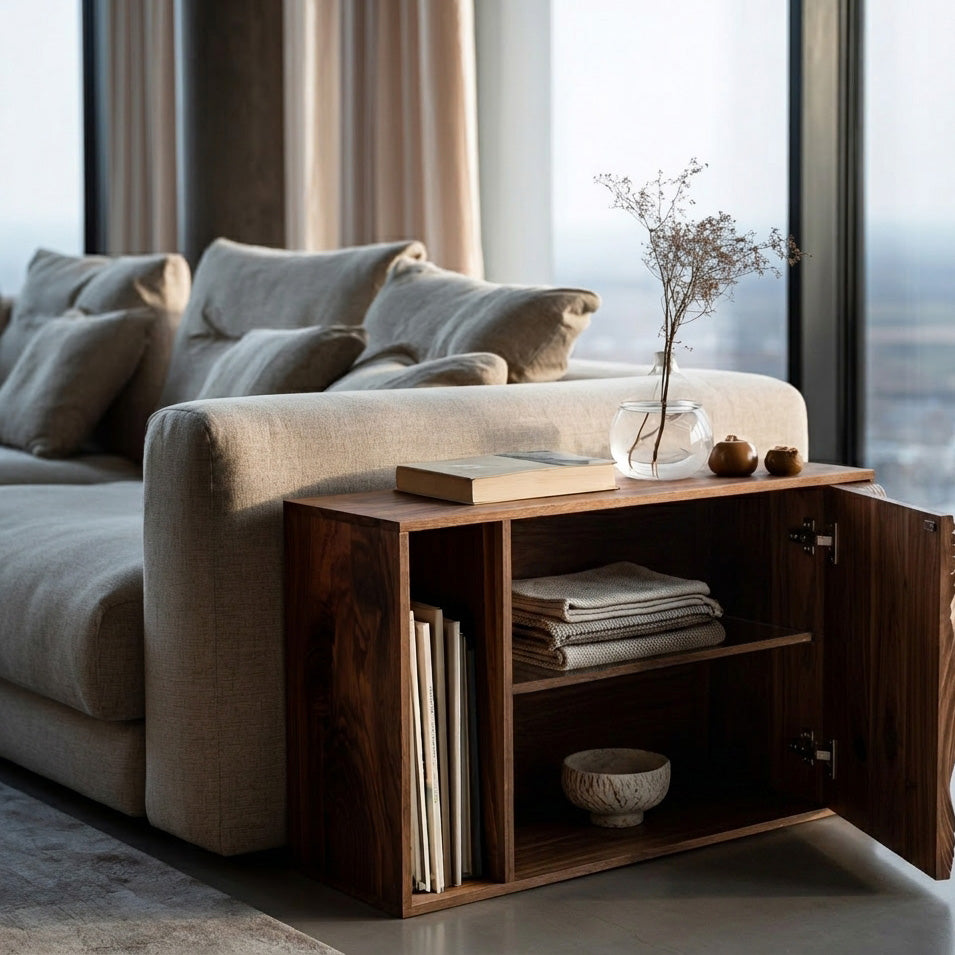Modern Wooden Sculptural Wave Front Side Table For Living Room