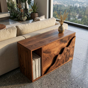 Organic Natural Wood Carved Front Side Table For Living Room