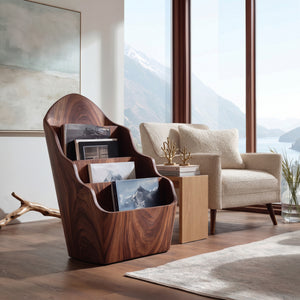Organic Wooden Curved Tiered Magazine Rack For Living Room