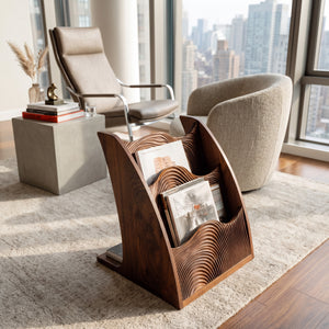 Organic Wooden Wave Panel Magazine Rack For Living Room