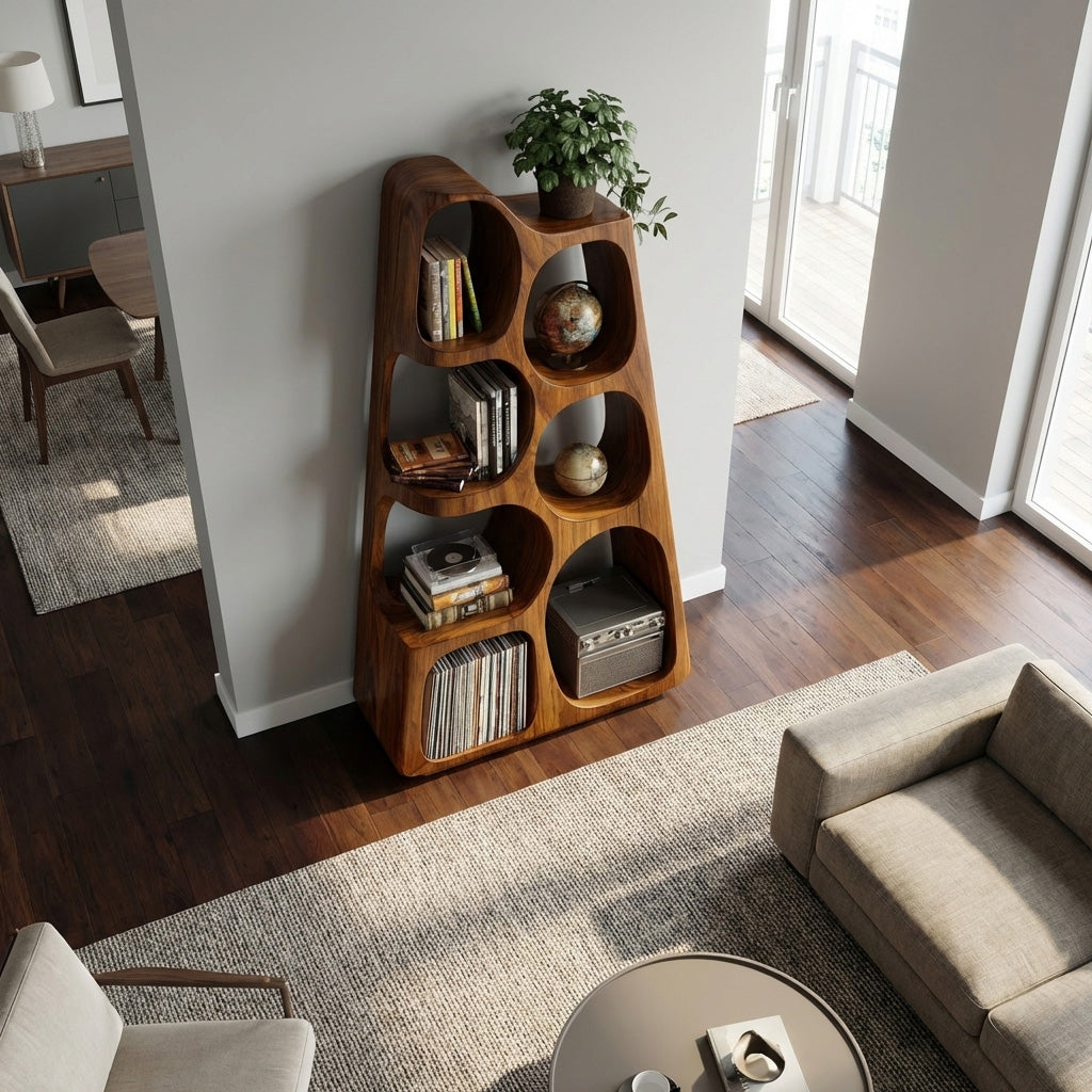 Organic Wooden Bookshelf For Japandi Furniture Decor