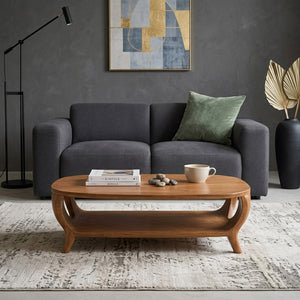 Organic Curved Coffee Table With Shelf For Living Room Decor