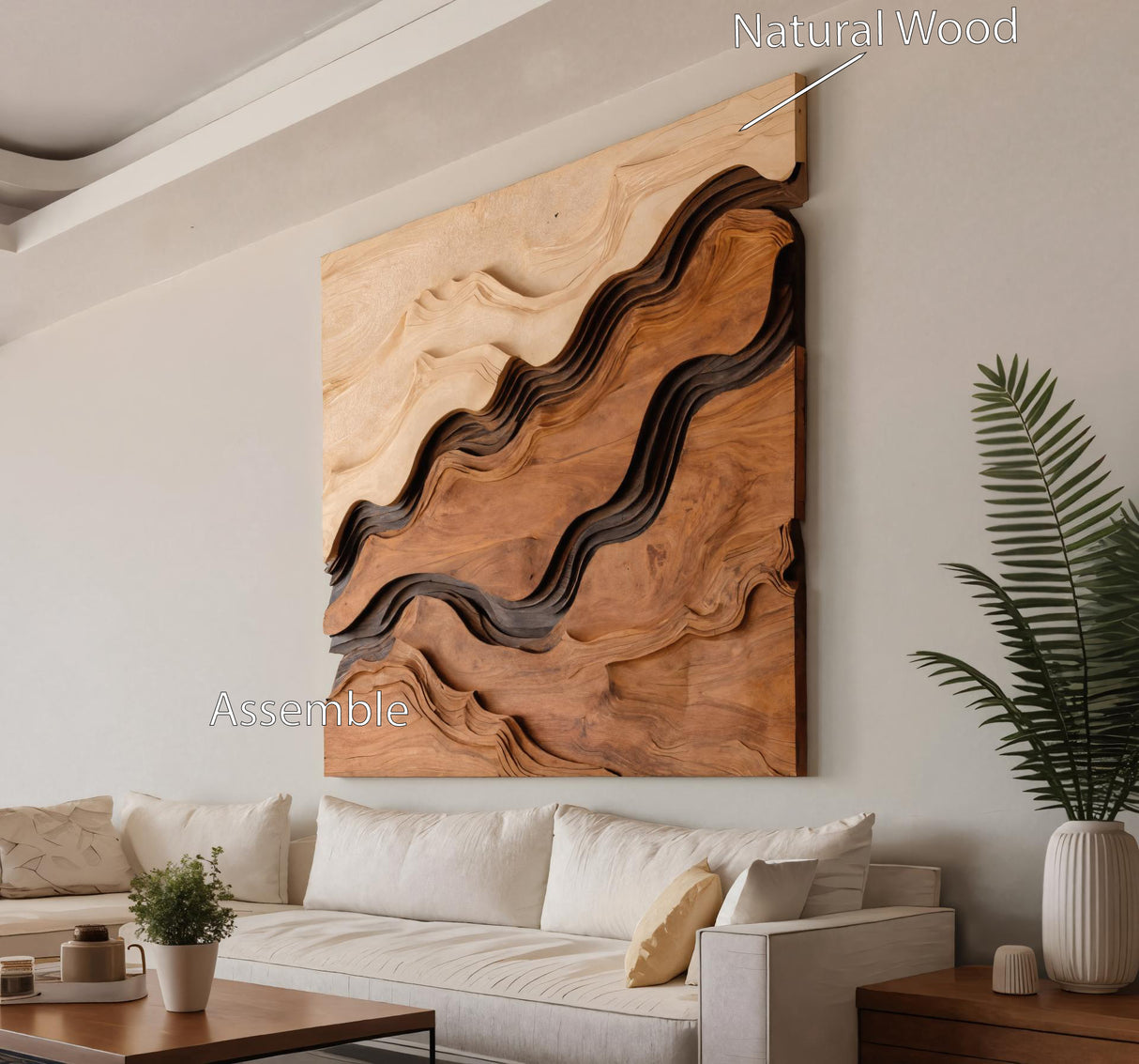 Square Sculptural Wall Art With Layered Wave Pattern For Living Room