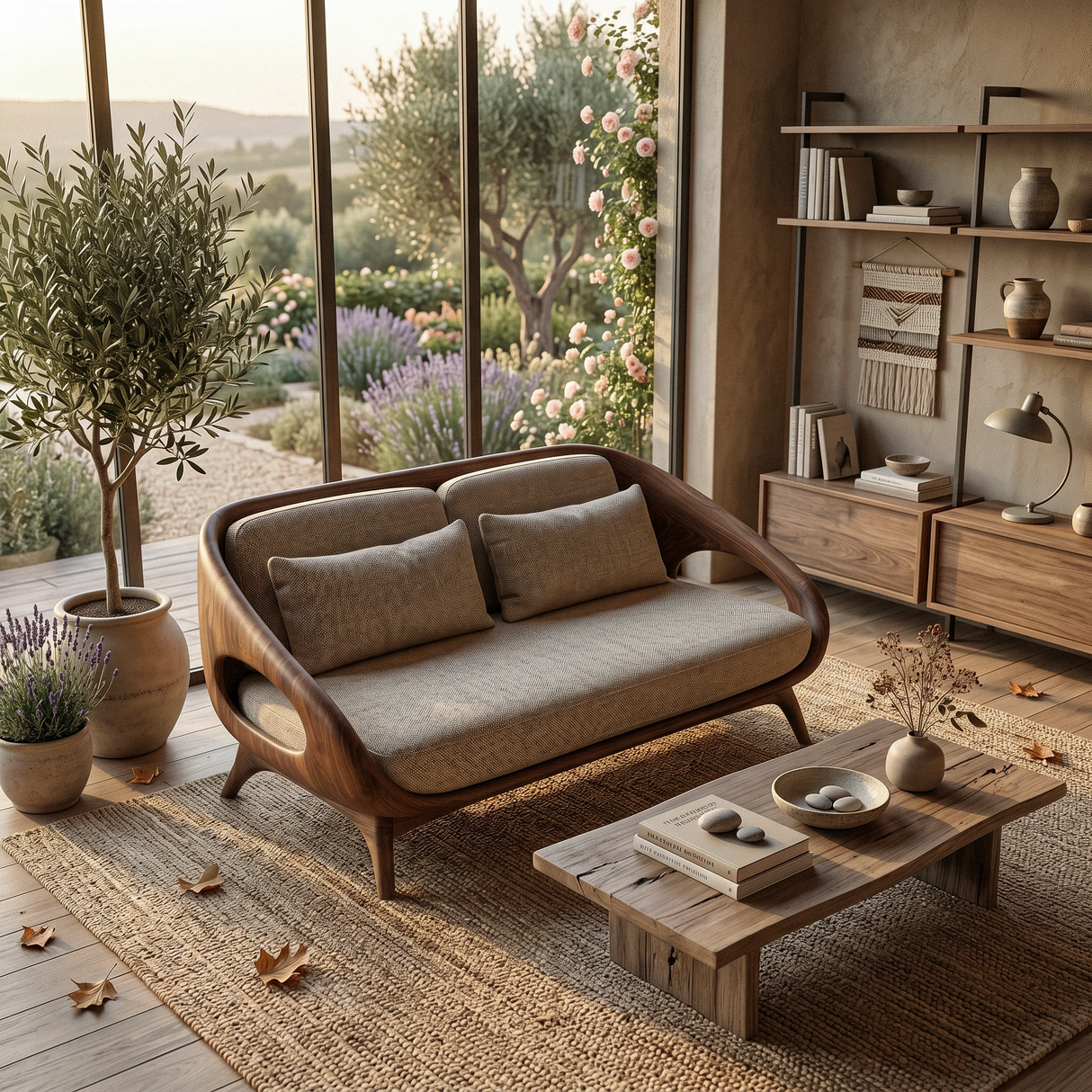 Artistic Wooden Sofa With Soft Lines For Home Lounge