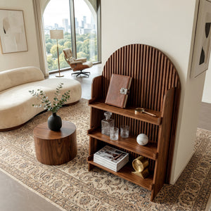 Handcrafted Wooden Carved Arch Magazine Rack For Reading Nook