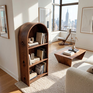 Minimalist Wooden Magazine Rack With Arched Form For Living