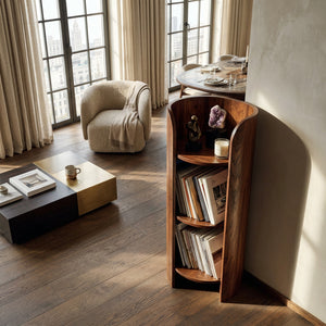 Contemporary Round Natural Wood Magazine Rack For Living Room