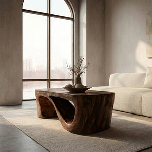 Minimalist Natural Wood Coffee Table With Sculptural Form For Living