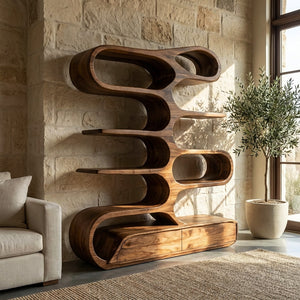 Minimalist Sculptural Bookshelf With Rounded Compartments For Reading Room