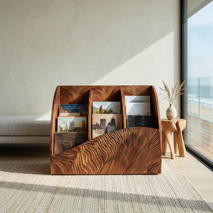 Contemporary Wooden Triple Section Magazine Rack For Living Room