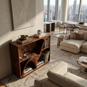 Modern Wooden Magazine Rack With Carved Compartments For Living Room
