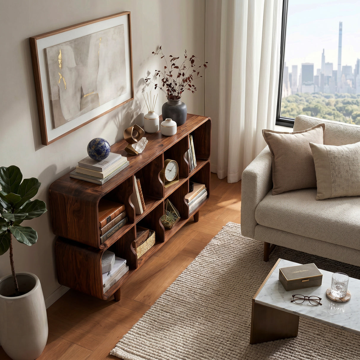 Mid Century Wood Rounded Edges Magazine Rack For Living Room