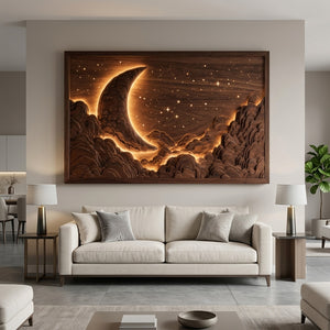 Handcrafted Moon Stars Wooden Wall Art For Bedroom