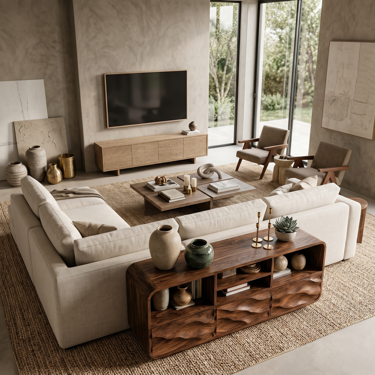 Organic Wooden Console Table With Curved Edges For Contemporary Home
