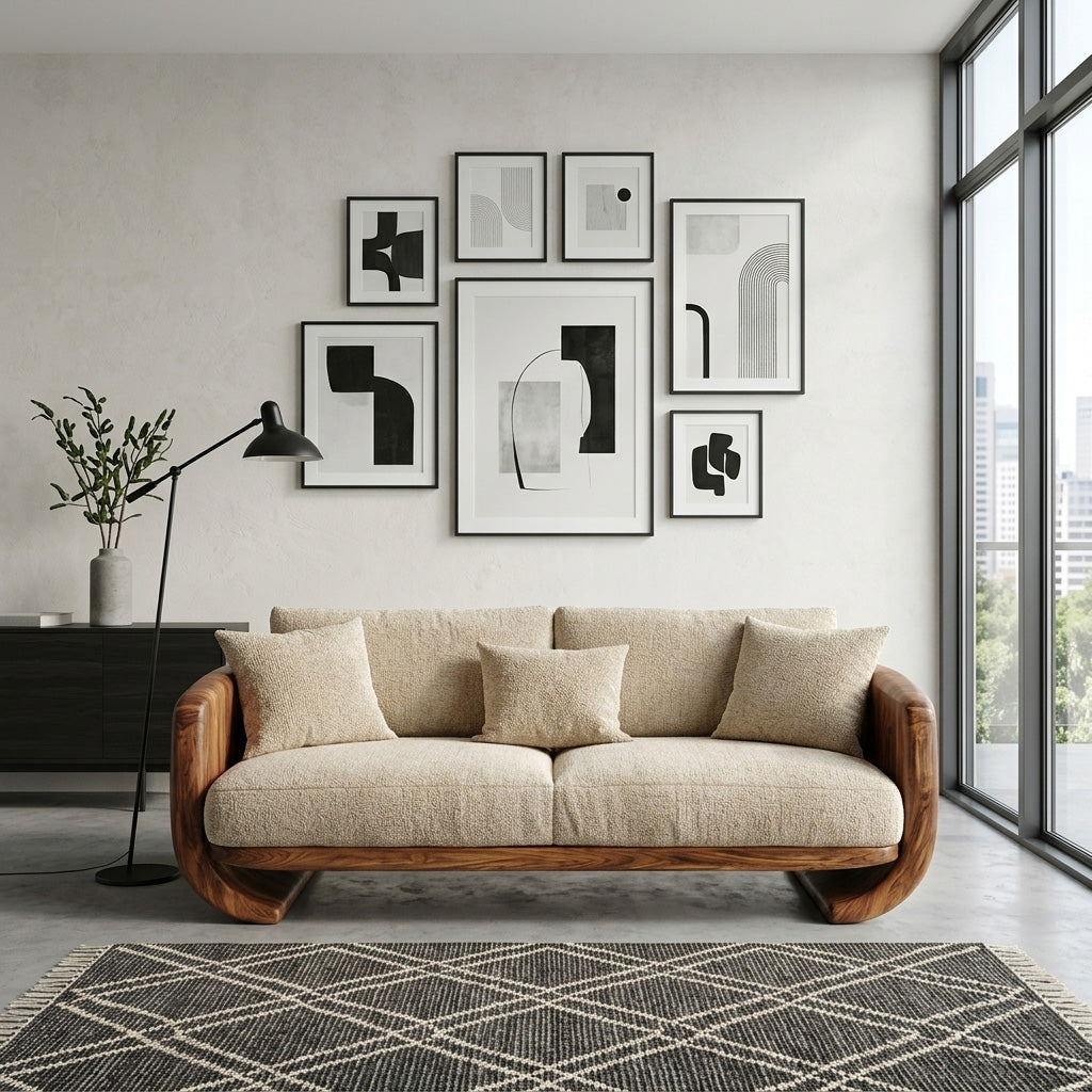 Organic Modern Curved Wood Sofa For Living Room