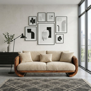 Organic Modern Curved Wood Sofa For Living Room