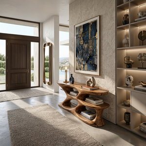 Organic Console Table With Curved Open Shelves For Statement Entryway