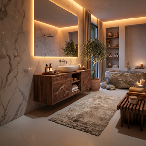 Organic Carved Floating Bathroom Vanity For Master Bathroom