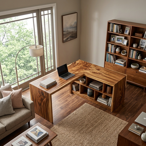 Modern Wooden Desk With Shelves For Home Office