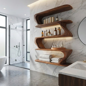 Contemporary Wood Wall Bathroom Shelf For Bathroom Decor