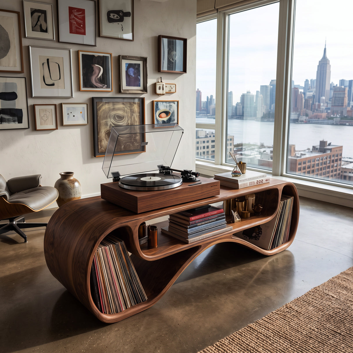 Modern Record Player Cabinet With Sculptural Form For Living Room