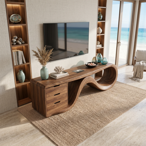 Wave Form Wooden Media Console Luxury Residence