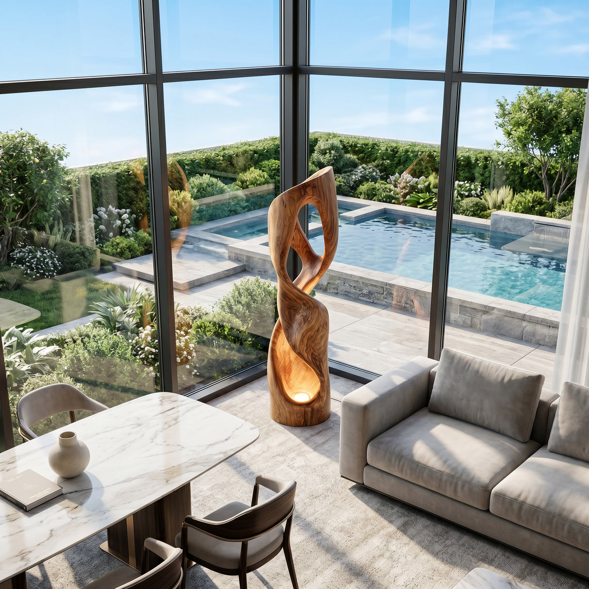 Modern Carved Wooden Floor Lamp For Living Room