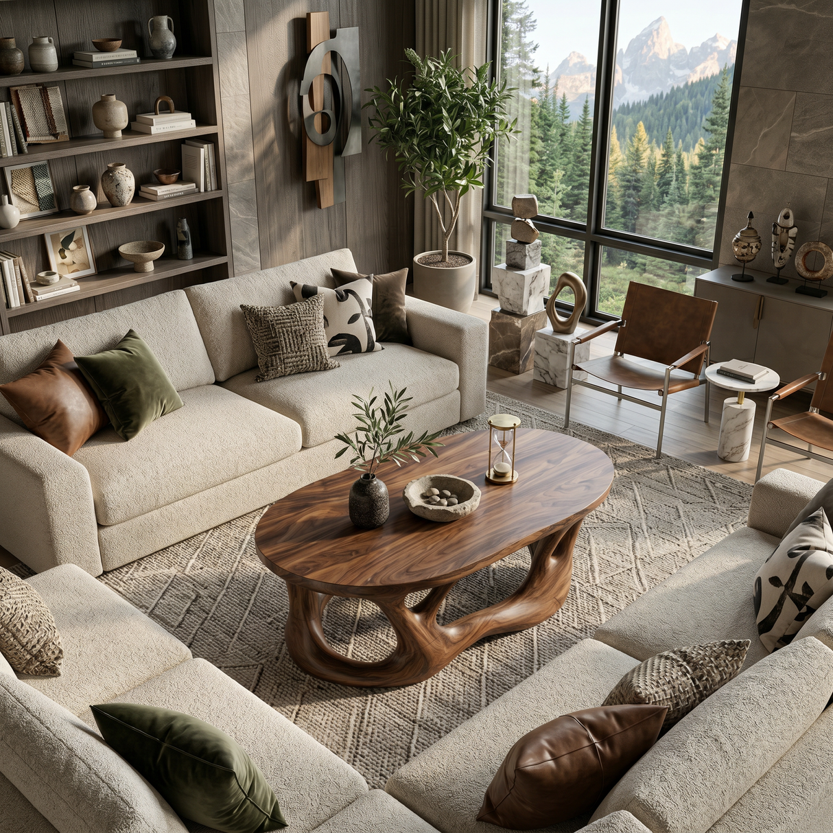 Organic Coffee Table With Flowing Sculptural Base For Contemporary Home