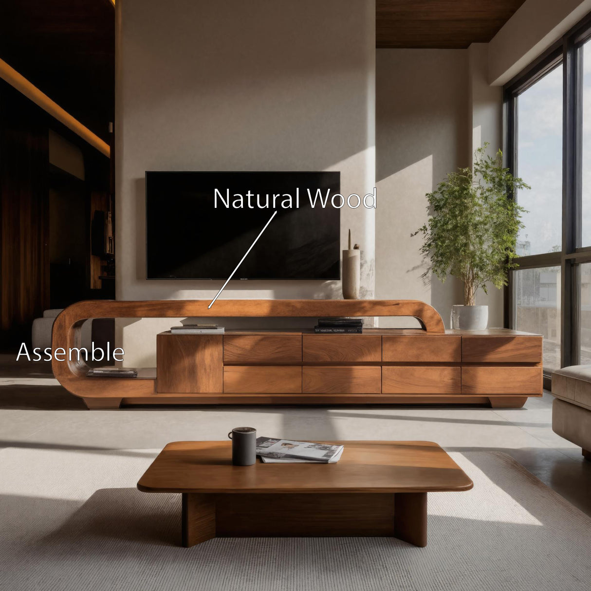 Modern Sculpted TV Console With Open Frame For Living Room