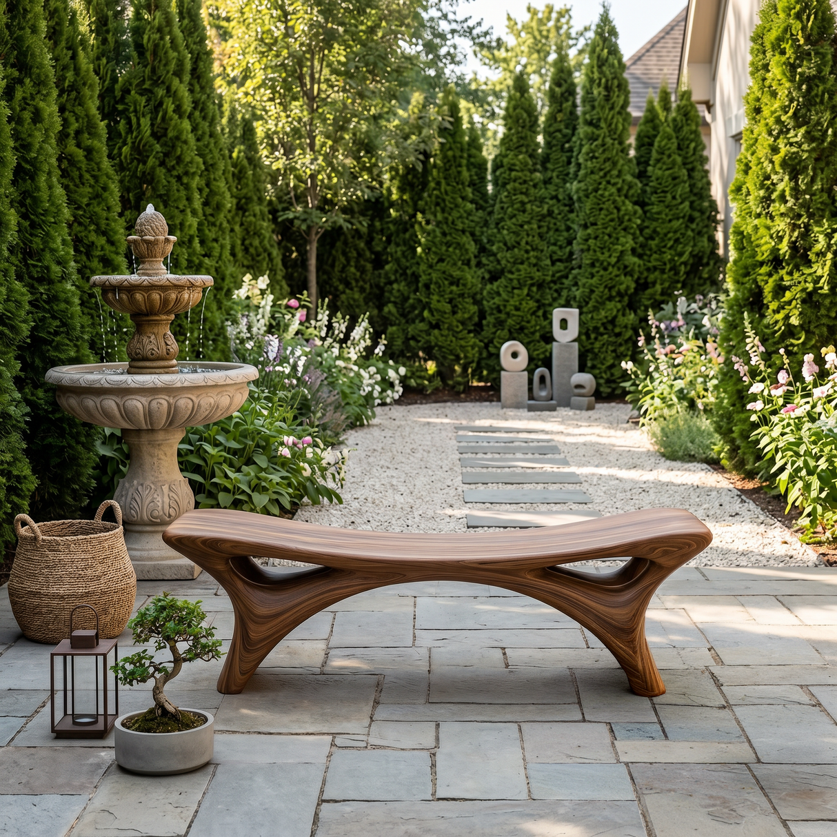 Contemporary Sculptural Outdoor Bench For Garden Or Terrace Lounge