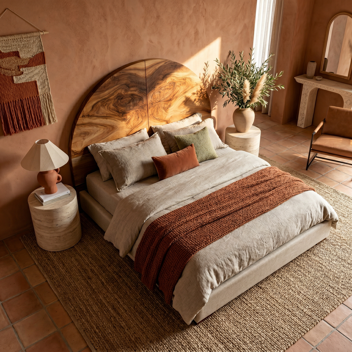 Boho Arch Wood Headboard For Neutral Earth Tone Bedroom