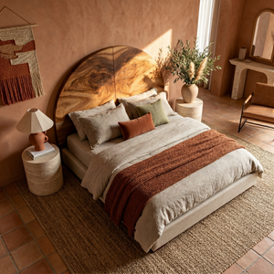 Boho Arch Wood Headboard For Neutral Earth Tone Bedroom