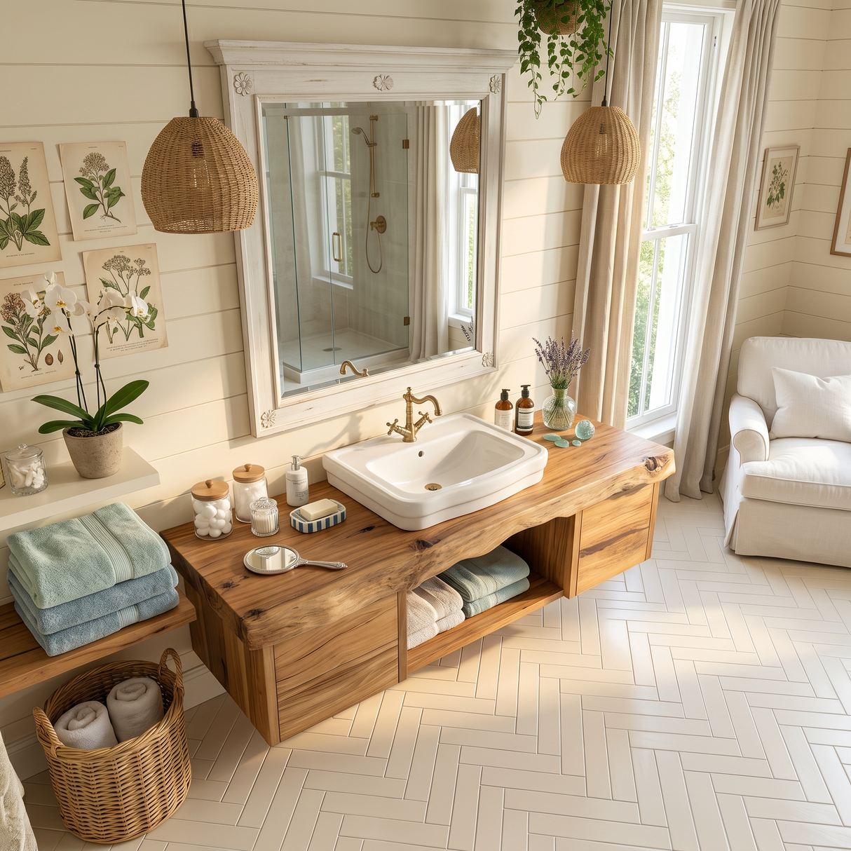 Natural Wood Floating Vanity For Bathroom Upgrade