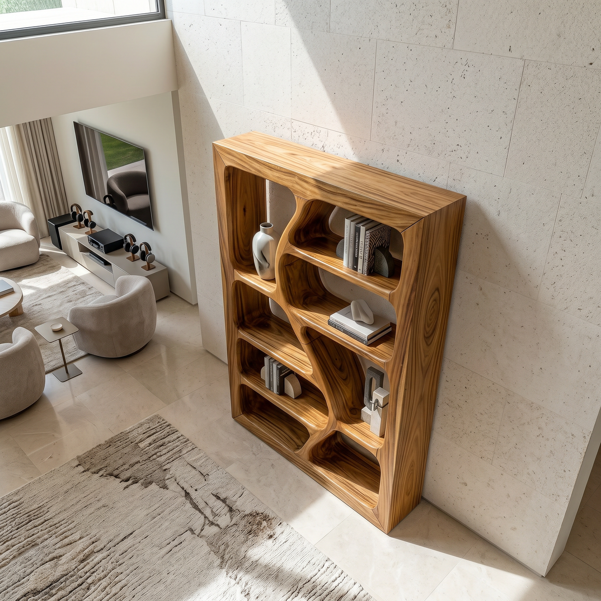 Organic Wooden Storage Shelf For Spa Interiors