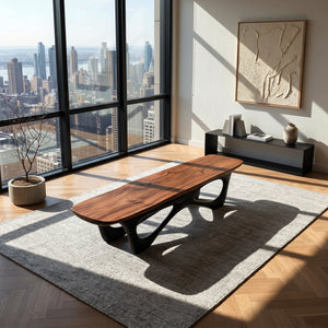 Curved Wooden Statement Bench For Modern Apartment