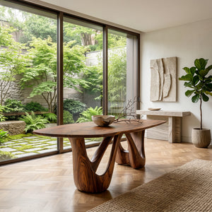 Organic Dining Table With W-shape Base For Dining Room