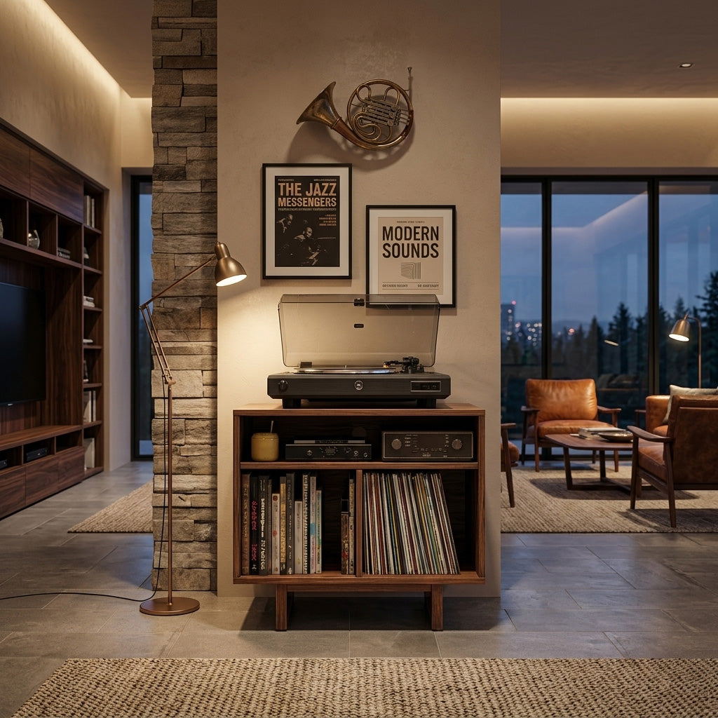 Modern Natural Wood Record Player Cabinet For Living Room Decor