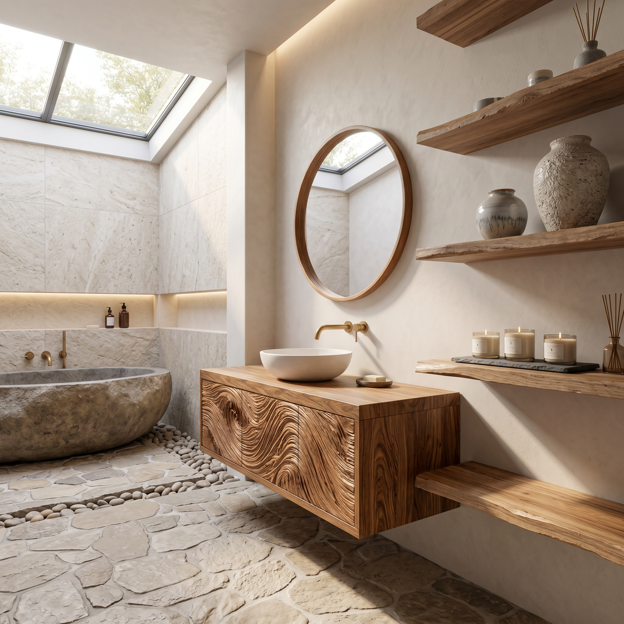 Modern Bathroom Vanity With Exquisitely Carved Front For Spa Bathroom