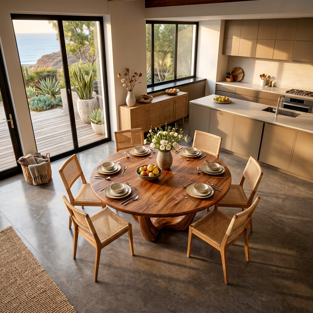 Elegant Wooden Round Dining Table For Dining Area