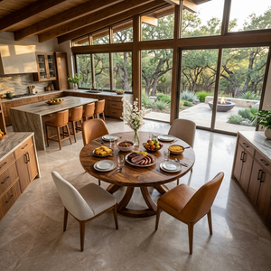 Contemporary Round Dining Table With Curved Unique Base For Dining