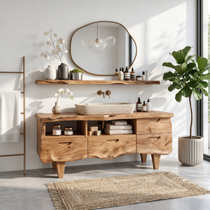 Farmhouse Wooden Vanity For Bathroom Interior Design