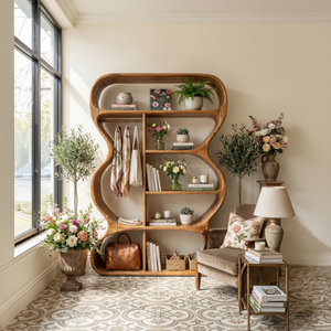 Rustic Farmhouse Sculptural Bookshelf Laundry Room Storage