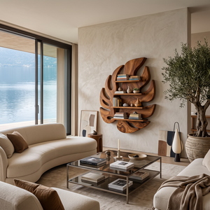 Modern Wooden Leaf Floating Bookshelf For Living Room