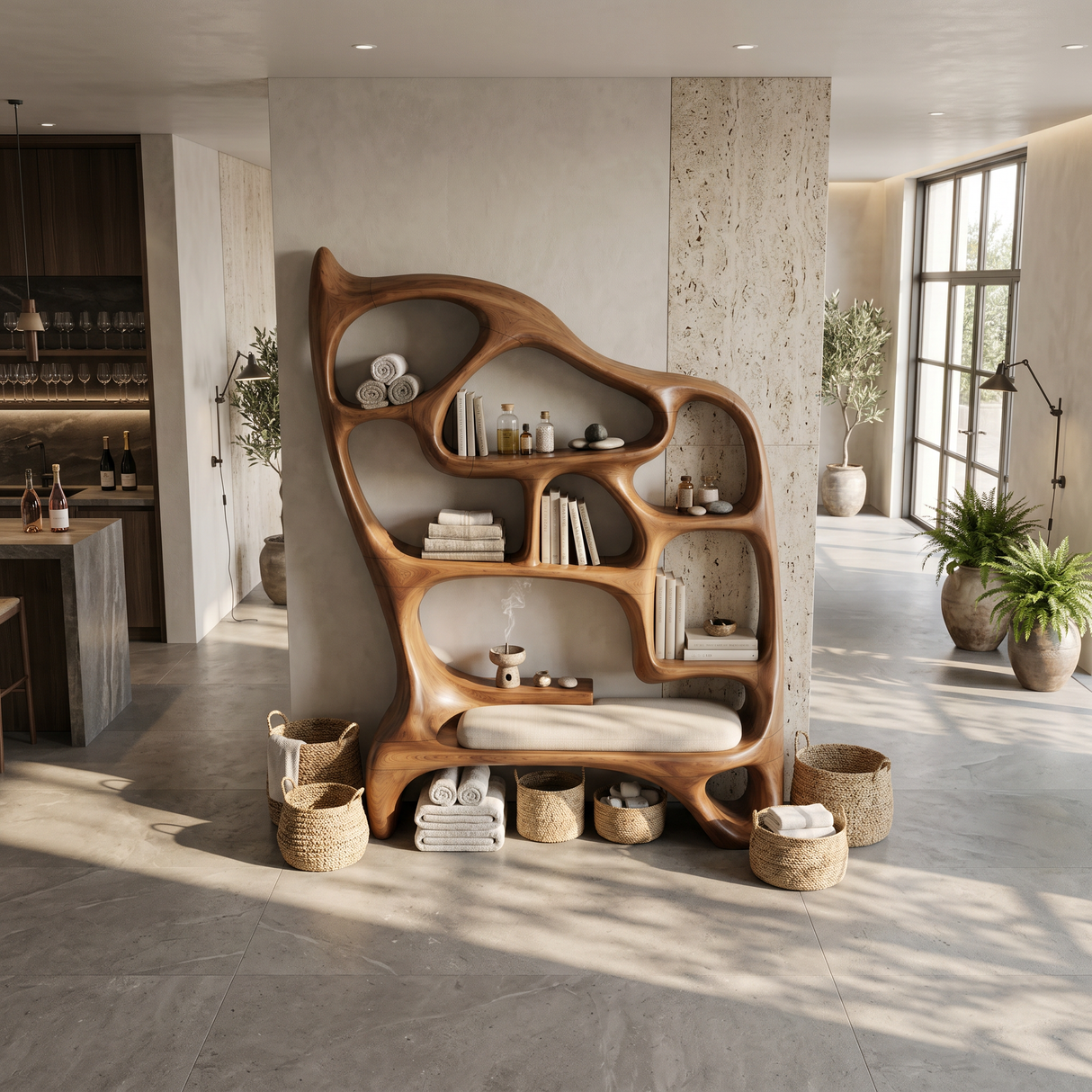 Mid Century Display Bookshelf For Open Living Area