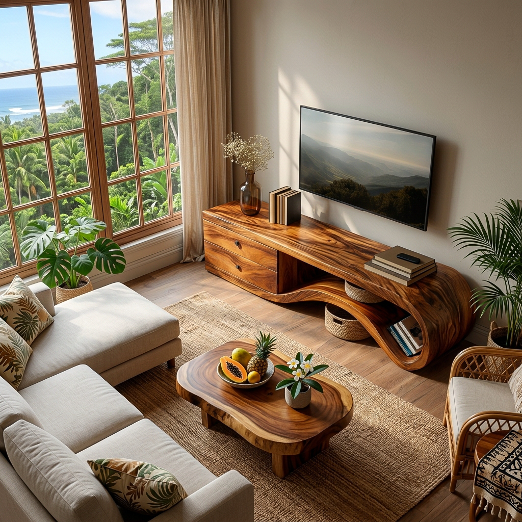 Modern Curved Wooden TV Stand For Living Area
