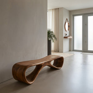 Organic Wooden Bench For Living Room Accent