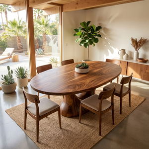 Farmhouse Wooden Dining Table With Sculptural Base For Dining Room