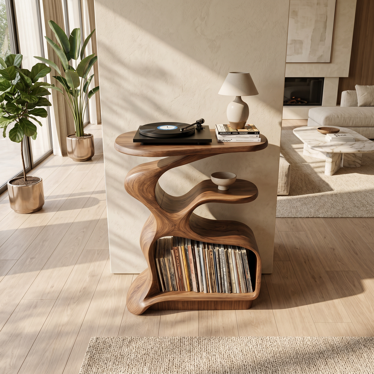 Mid Century Wooden Media Stand Stylish Living Room