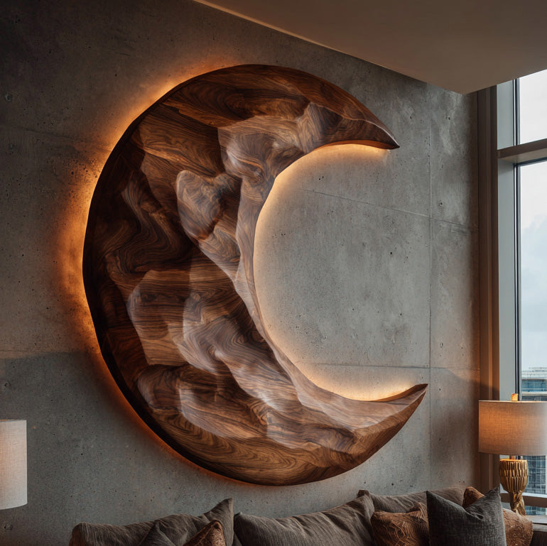 Organic Modern Crescent Wood Wall Art  For Living Room